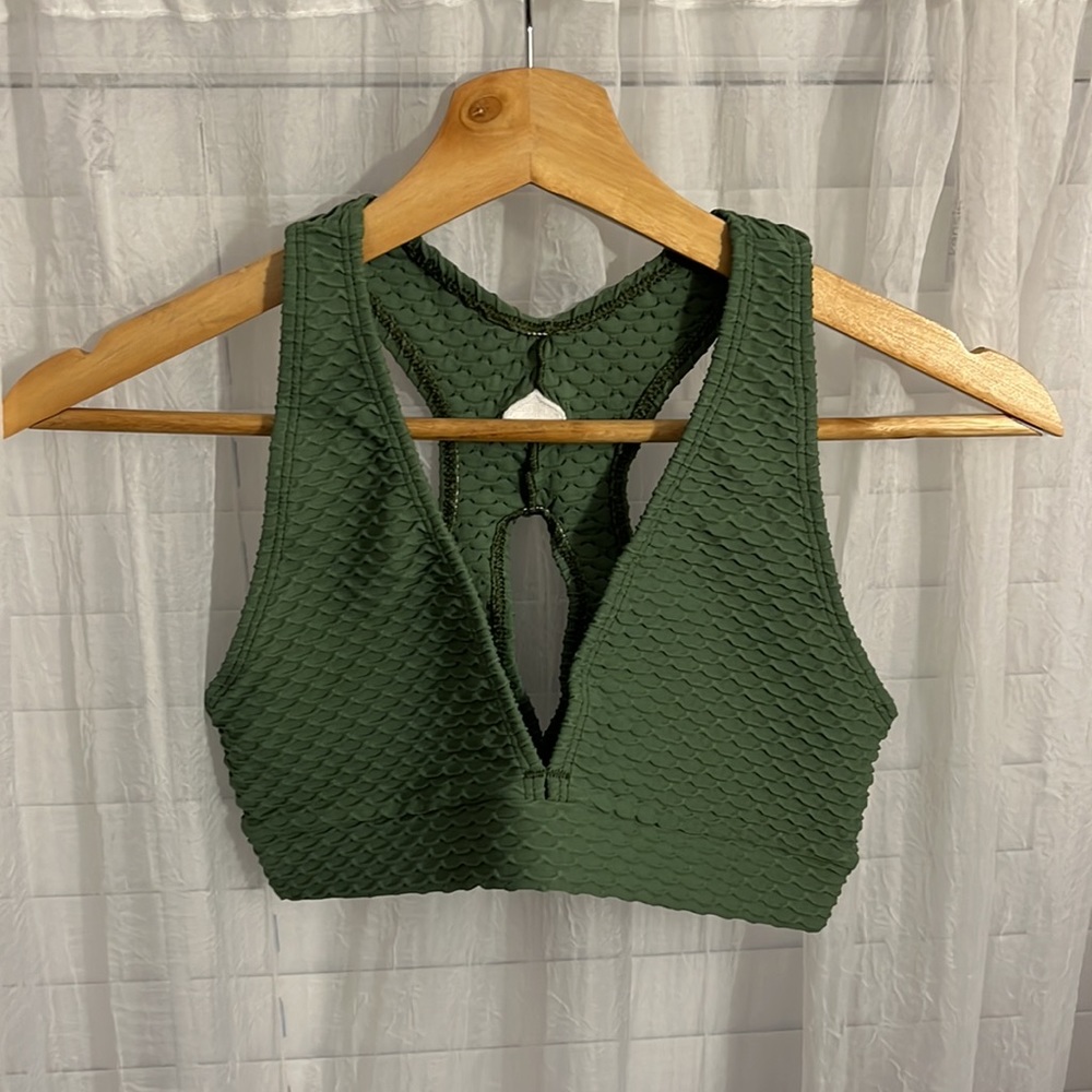 NWT Booty by Brabants Croco Skin Deep V Top/Sports Bra in Sage